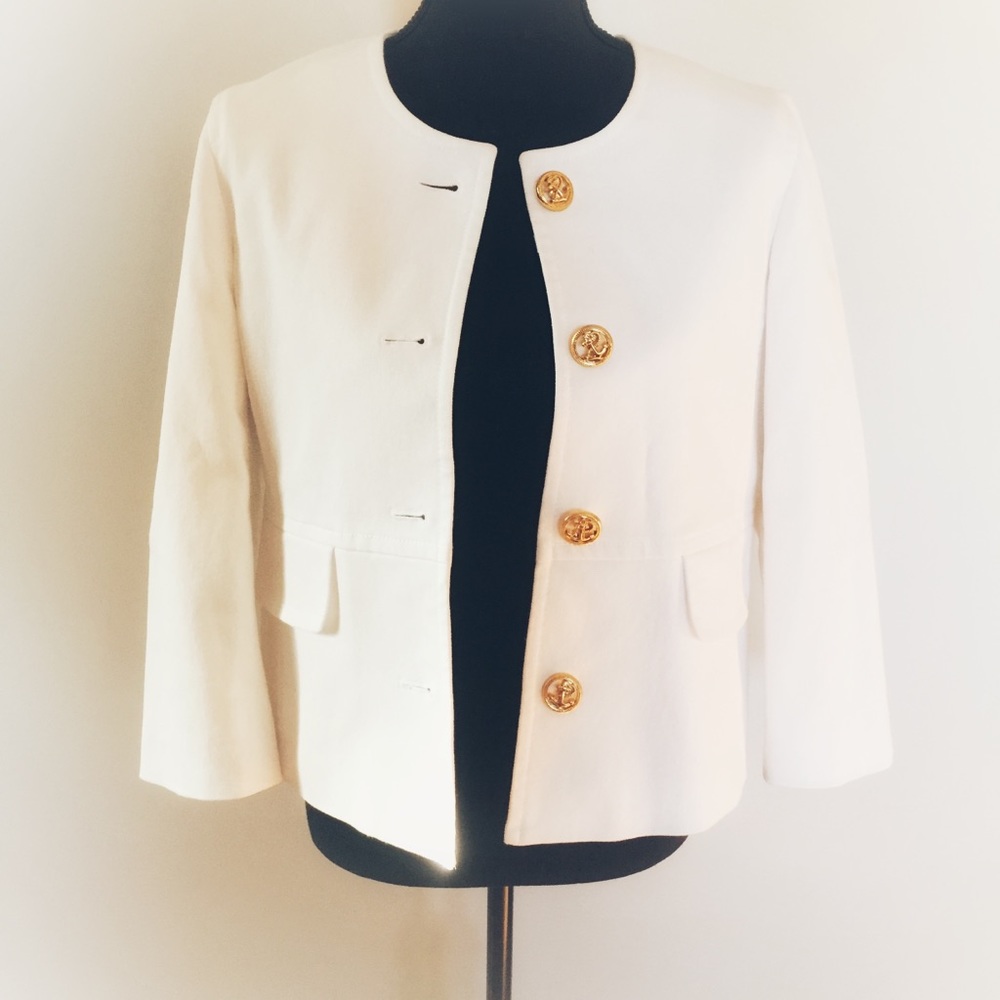 Kasper Nautical Sailor Button White Cardigan